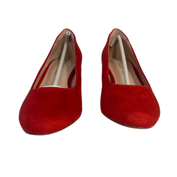 Svdsphde Pumps Shoes Womens 6.5 Red Suede New Kitten Heel - Picture 2 of 10